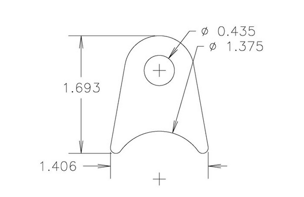 4130 1/8" THK, 7/16" HOLE, 7/8" HT, 1 3/8" TUBE RADIUS CHASSIS TAB - QTY 4